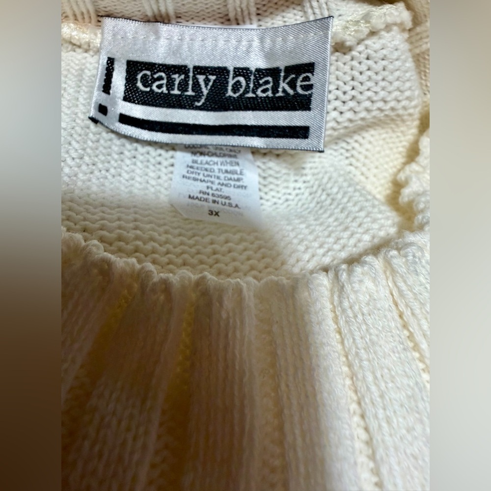 🤍 Carly Blake Ivory 100% Cotton Knit Sweater – Size 3X (Made in USA) - Picture 5 of 6